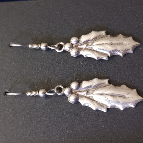 Sterling Silver Holly Leaf Drop Earrings - Picture 9 of 12